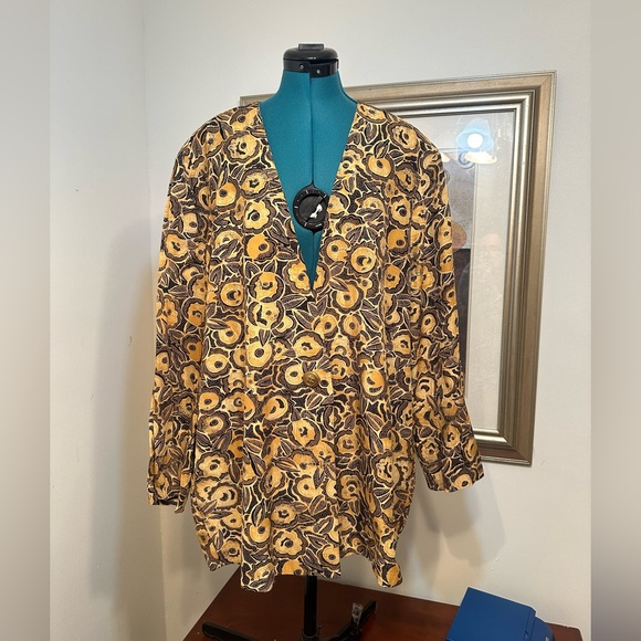 Vintage Cynthia Howie Woman Gold Floral Lined Union Made Blazer Jacket Size 20 - Picture 2 of 9